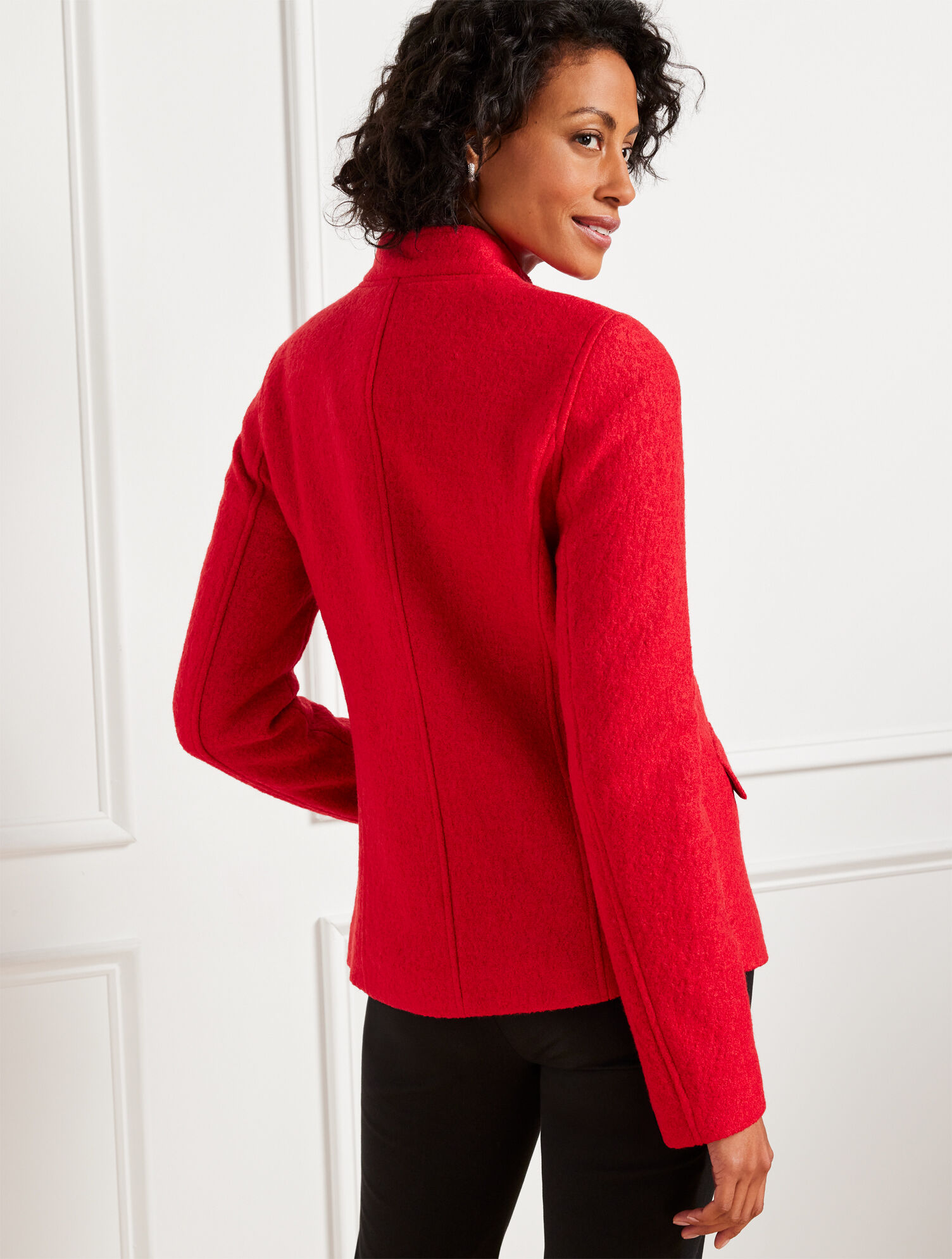 Double Breasted Boiled Wool Blend Coat