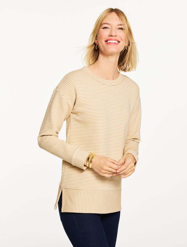 Ottoman Knit Crewneck Tunic Sweatshirt - Soleil Stripe