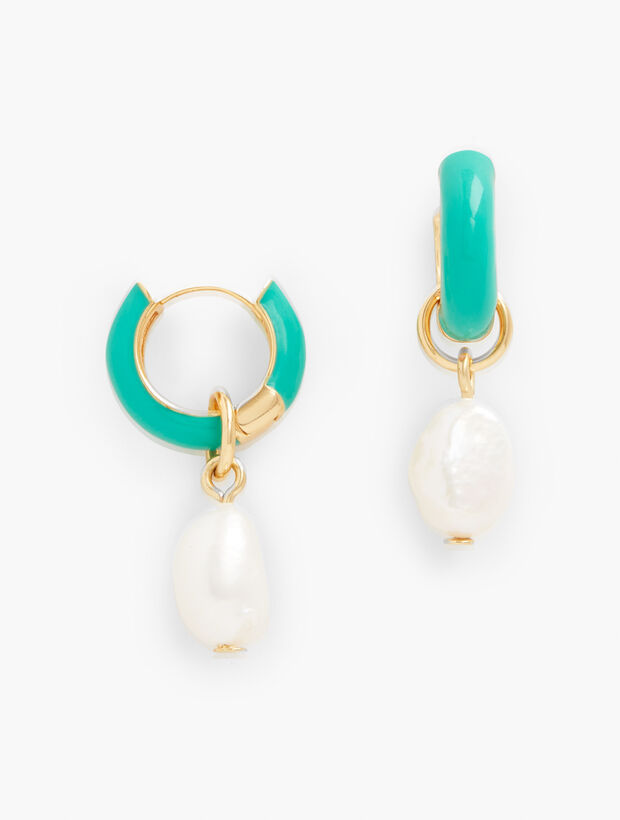 Enamel Pearl Hoop Earrings