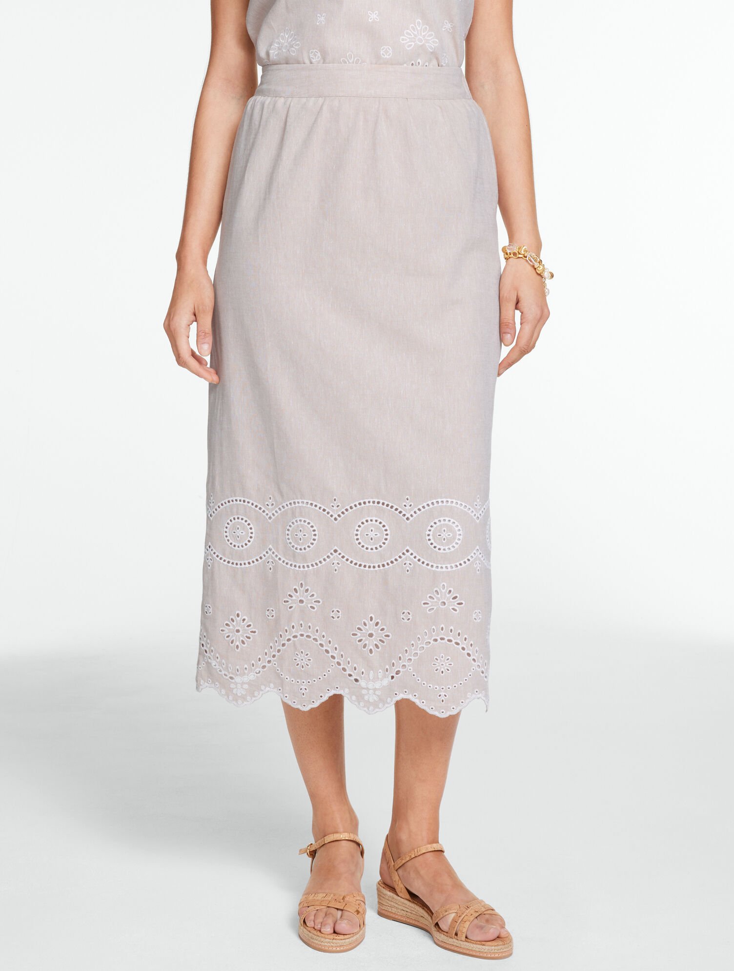 Embroidered Linen A-Line Skirt
