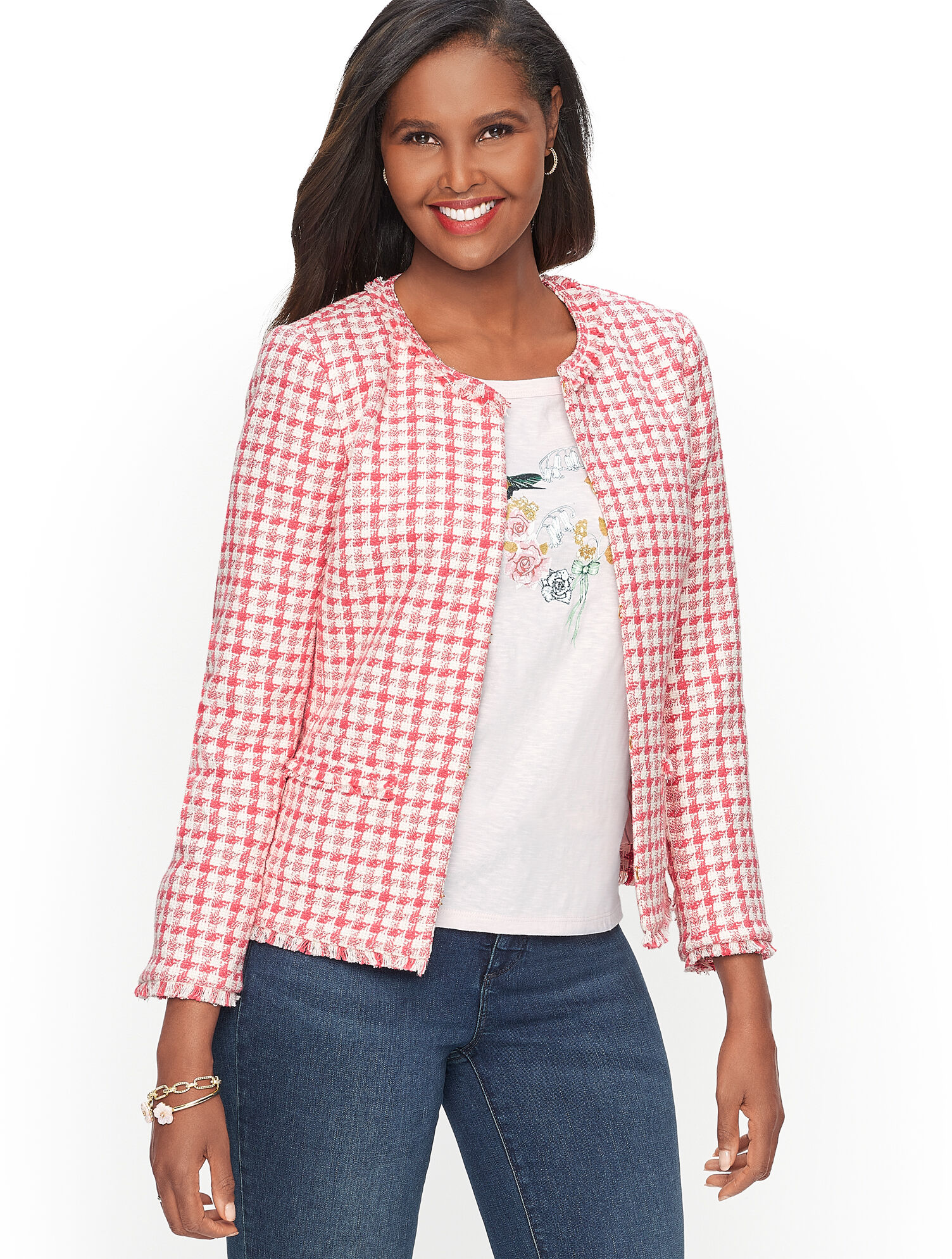 Fringe Trim Tweed Jacket | Talbots