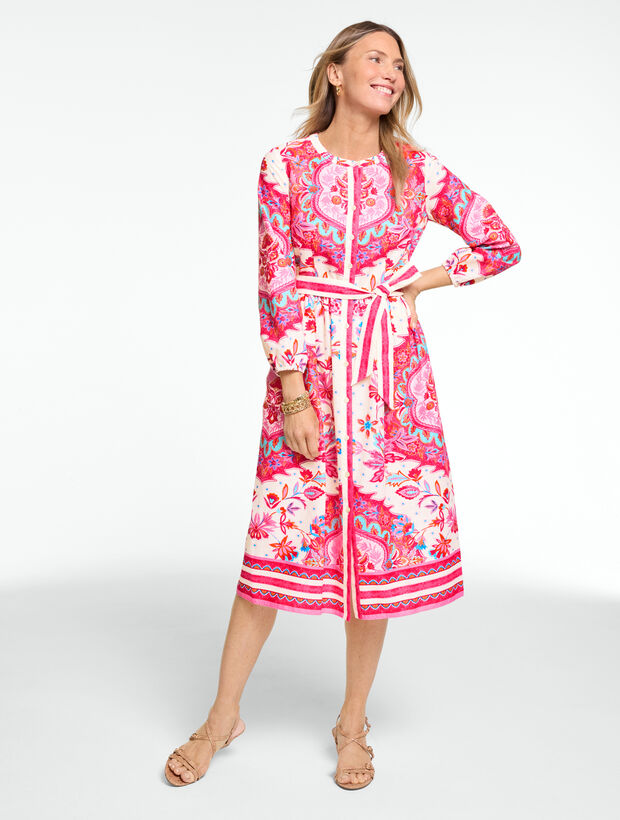 Linen Blend Shirtdress - Paradise Garden