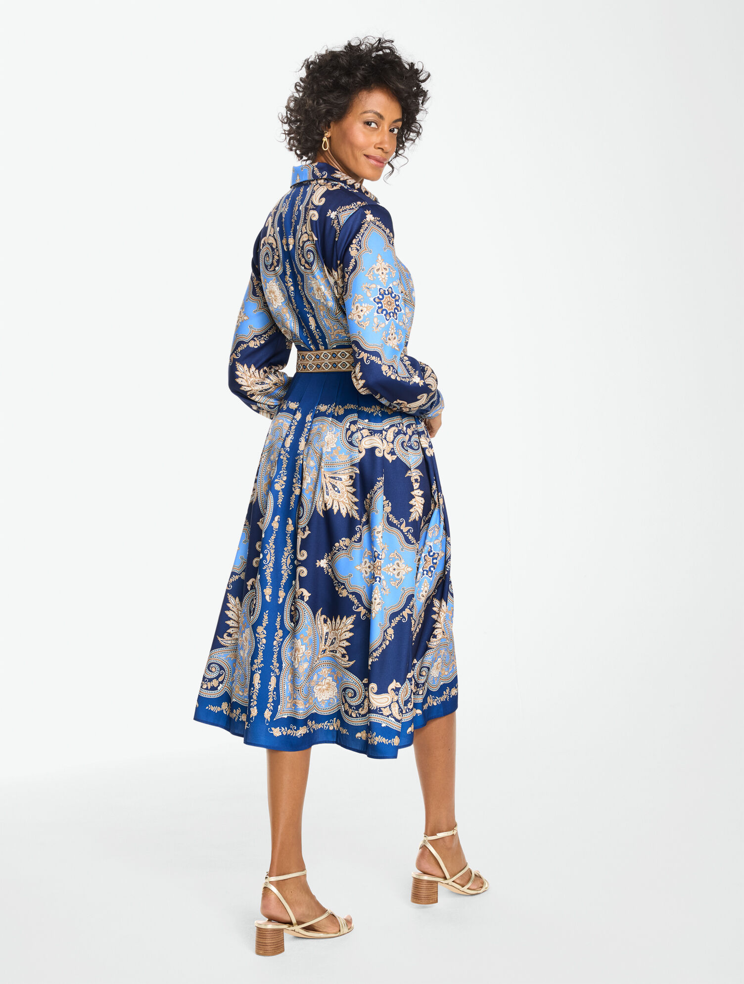 blue paisley shirt dress Soft Fit & Flare Shirtdress - Sky In Stock:Ship in 48 Size:EU 38 | US 7.5-8 Stretch Silk Charmeuse and a flared skirt