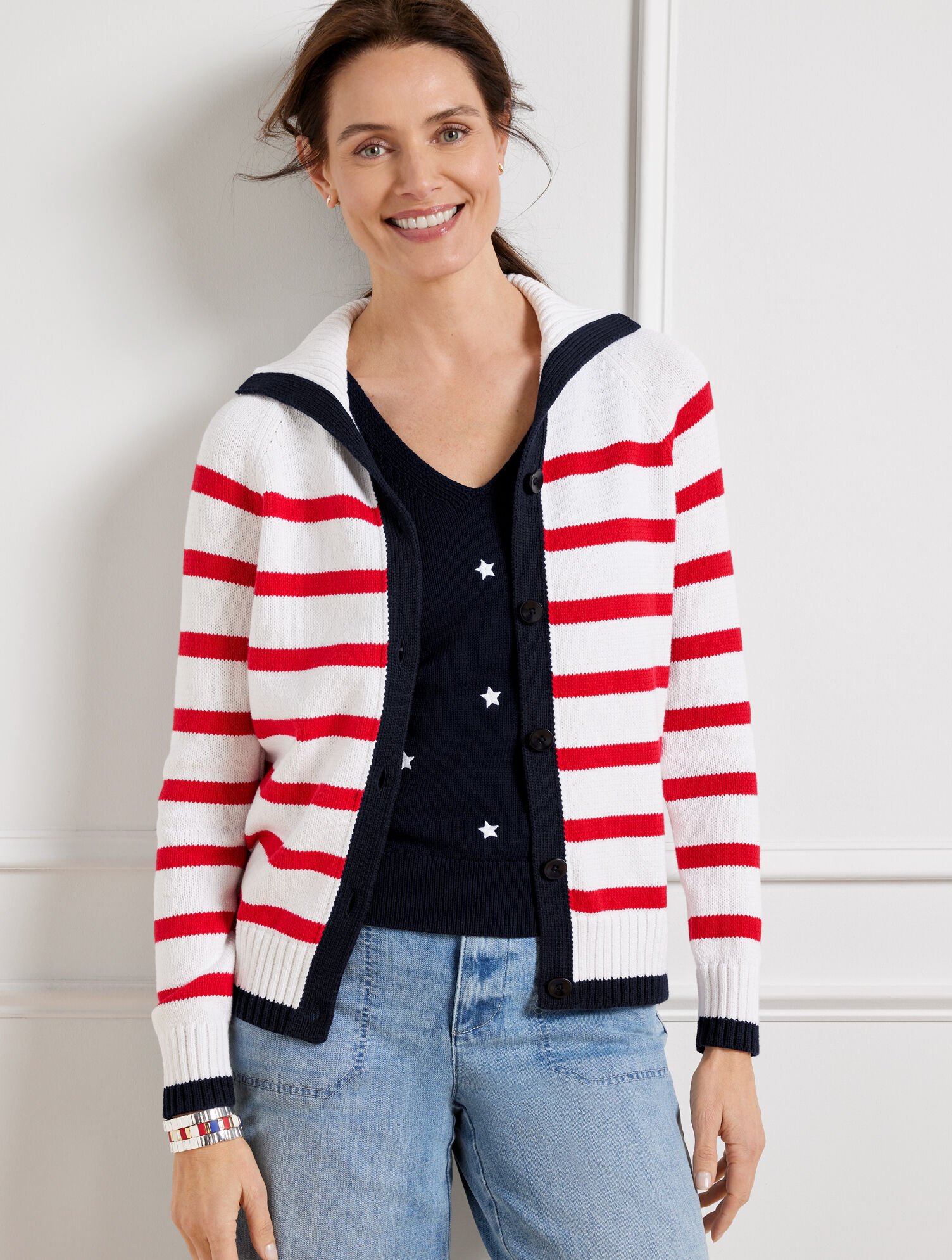 Sailor Collar Cardigan Americana Stripe Talbots