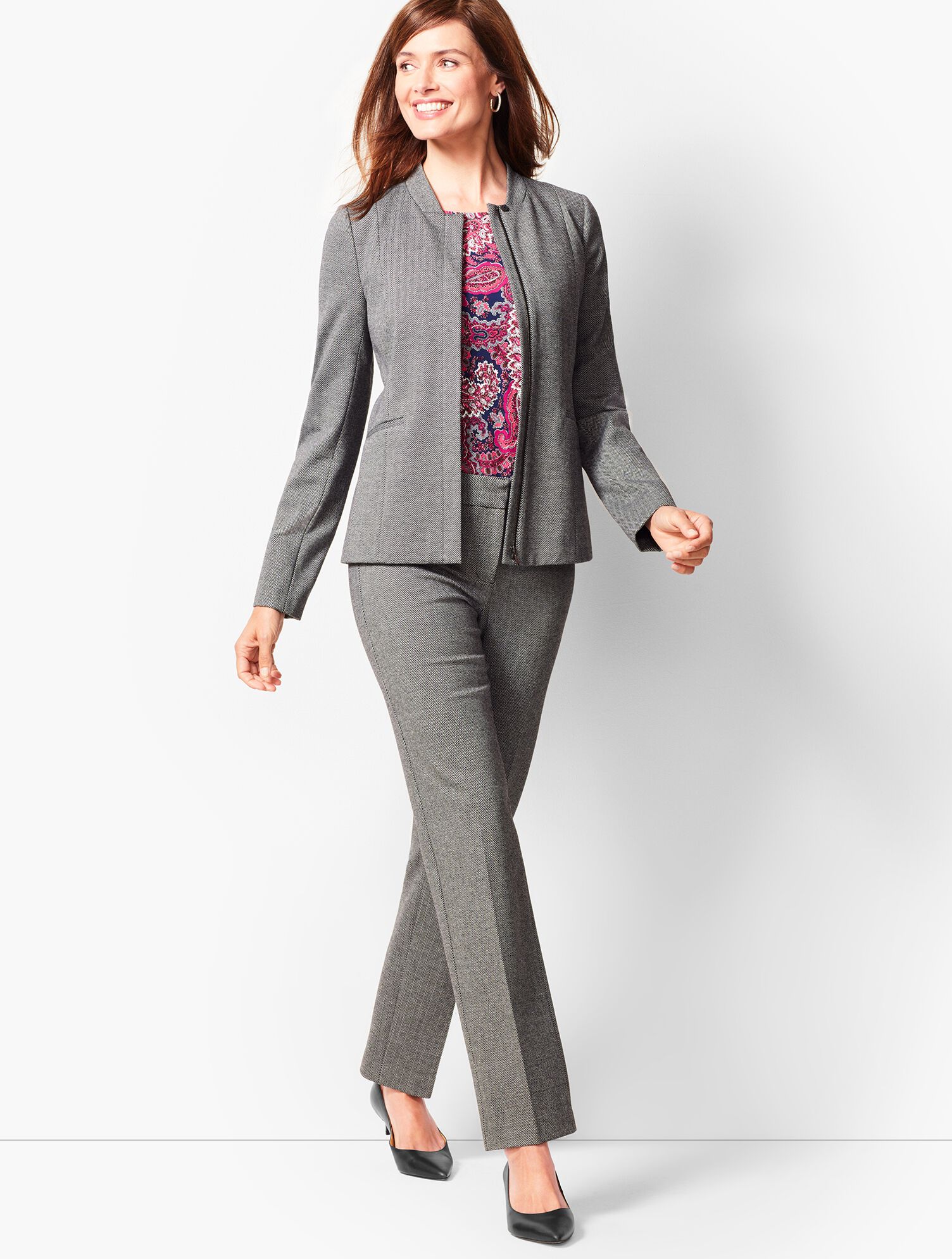 Italian Luxe Knit Herringbone Zip-Front Jacket | Talbots