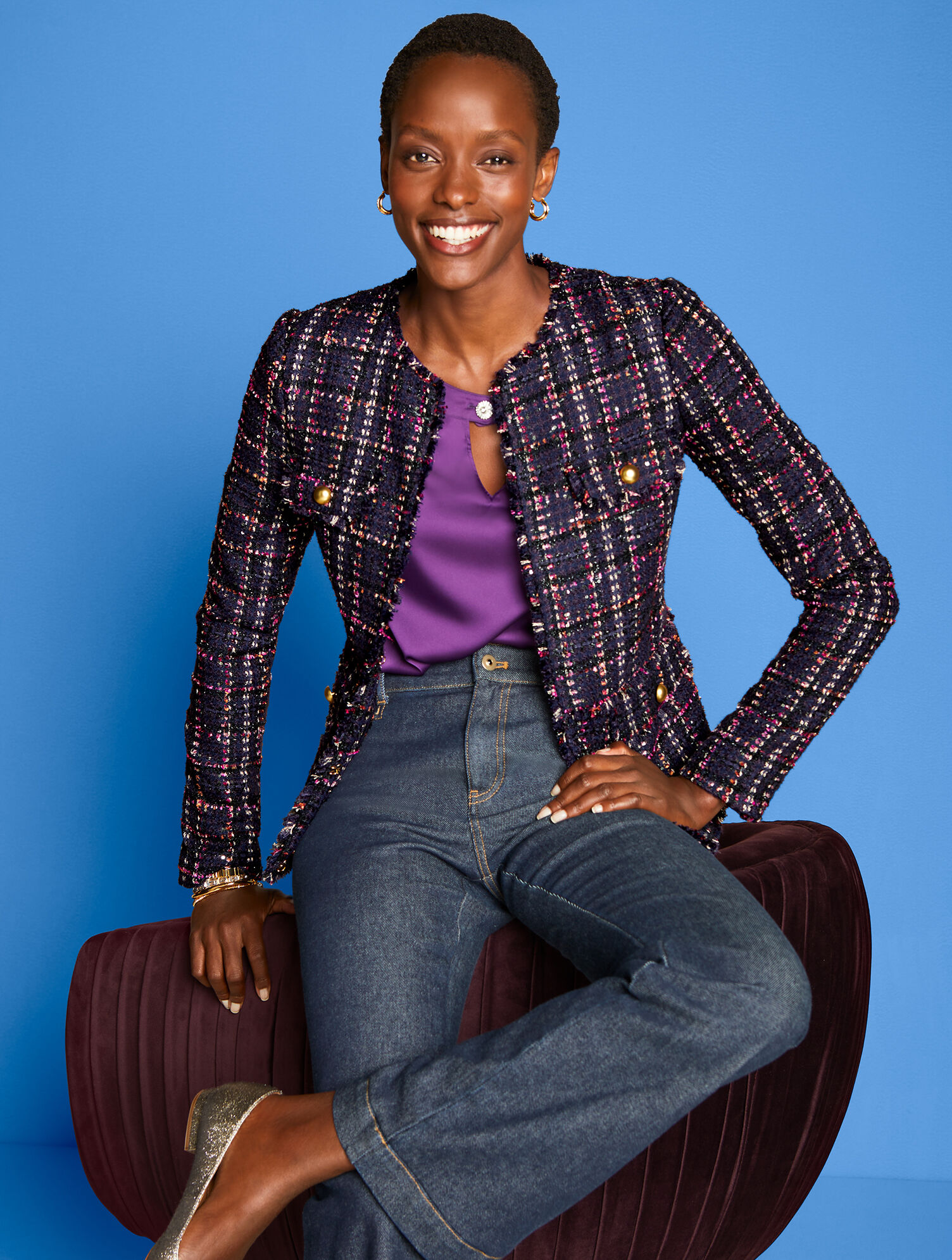 Slit Sleeve Soft Satin Charmeuse Top | Talbots