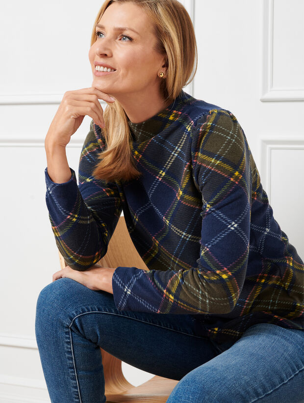 Fleece Funnel Neck Pullover - Camping Plaid