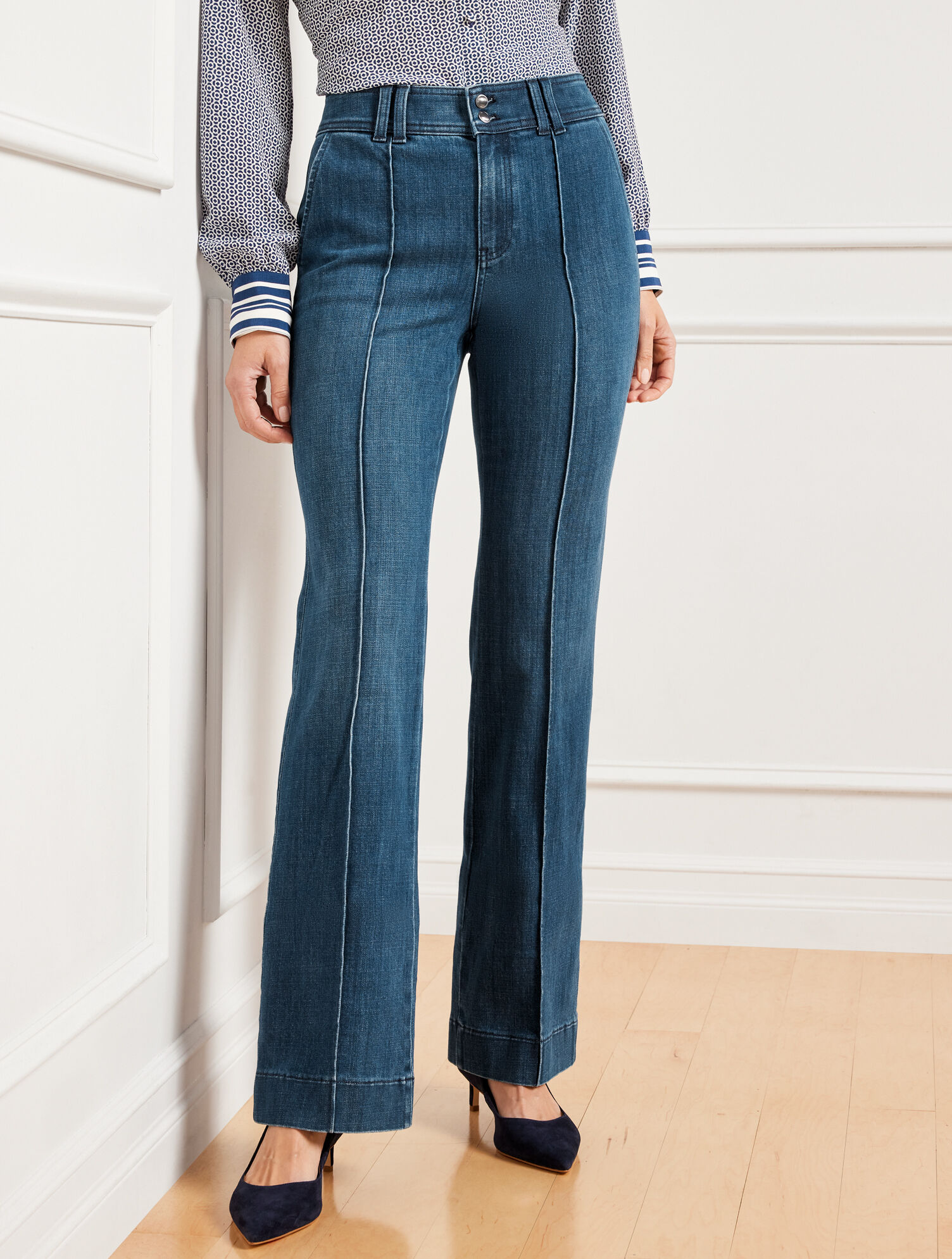 Flare Leg Pintuck Jeans - Lapis Wash | Talbots