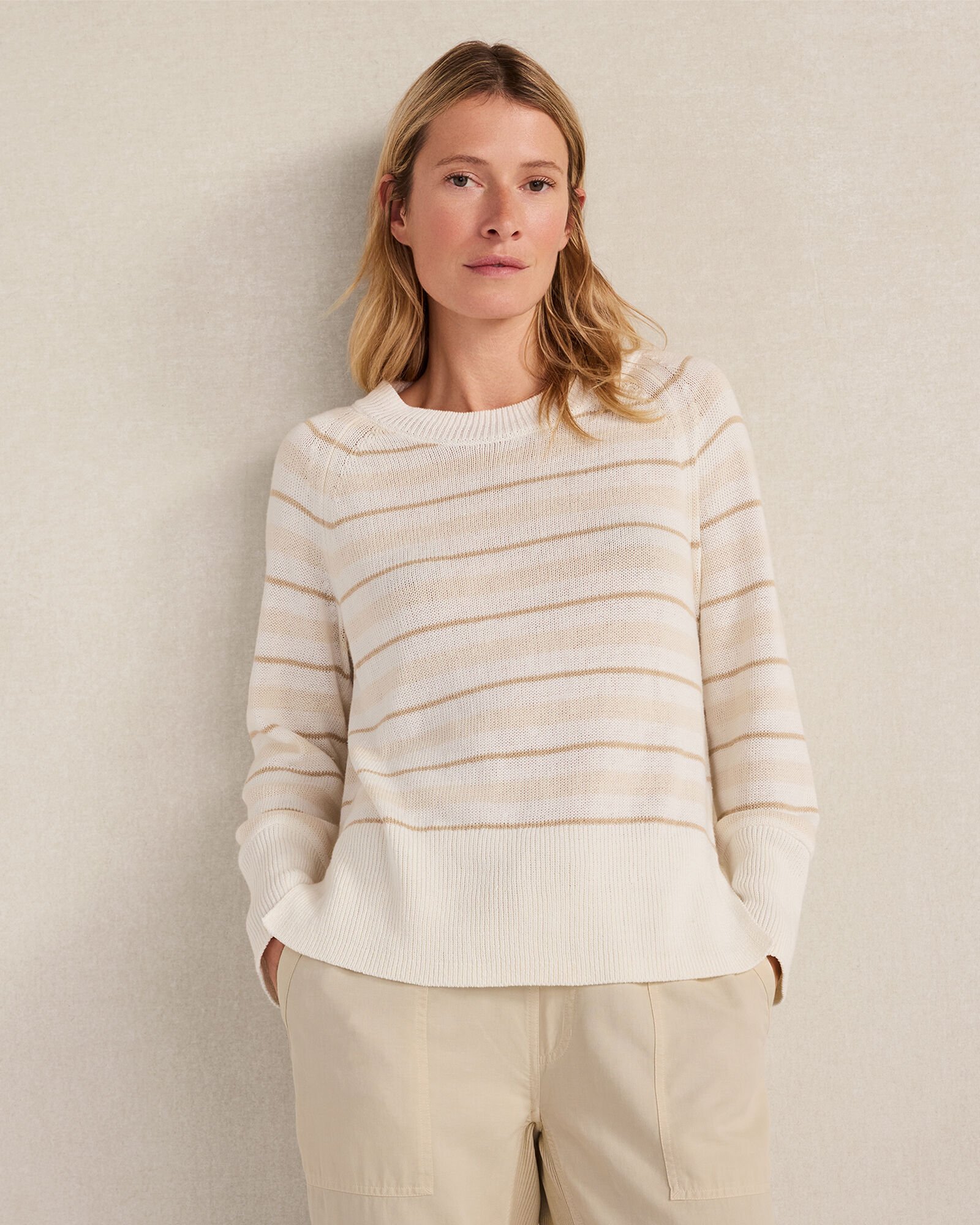 Cotton Linen Double Stripe Crewneck