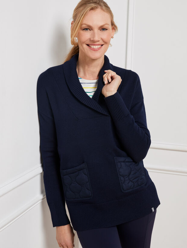 Quilted Pocket Shawl Collar Sweater