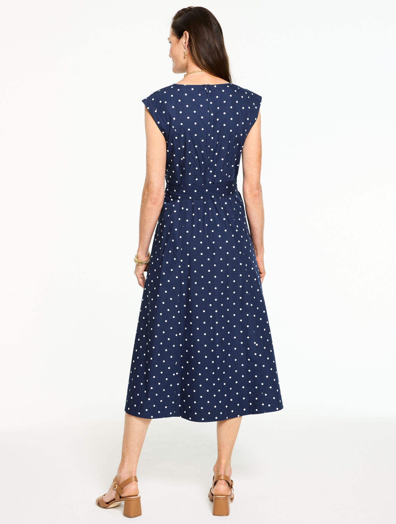 Cap Sleeve Poplin Fit &amp; Flare Dress - Garden Dot