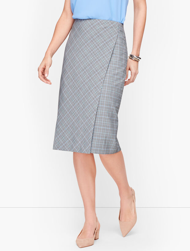 Springtime Plaid Pencil Faux Wrap Skirt