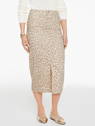 Denim Midi Skirt - Alluring Leopard