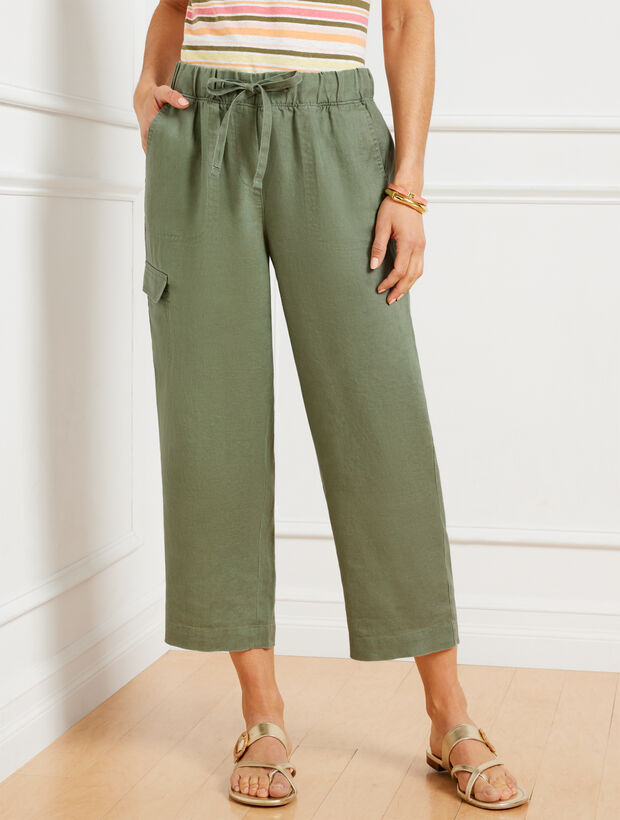 Washed Linen Easy Crop Straight Leg Pants