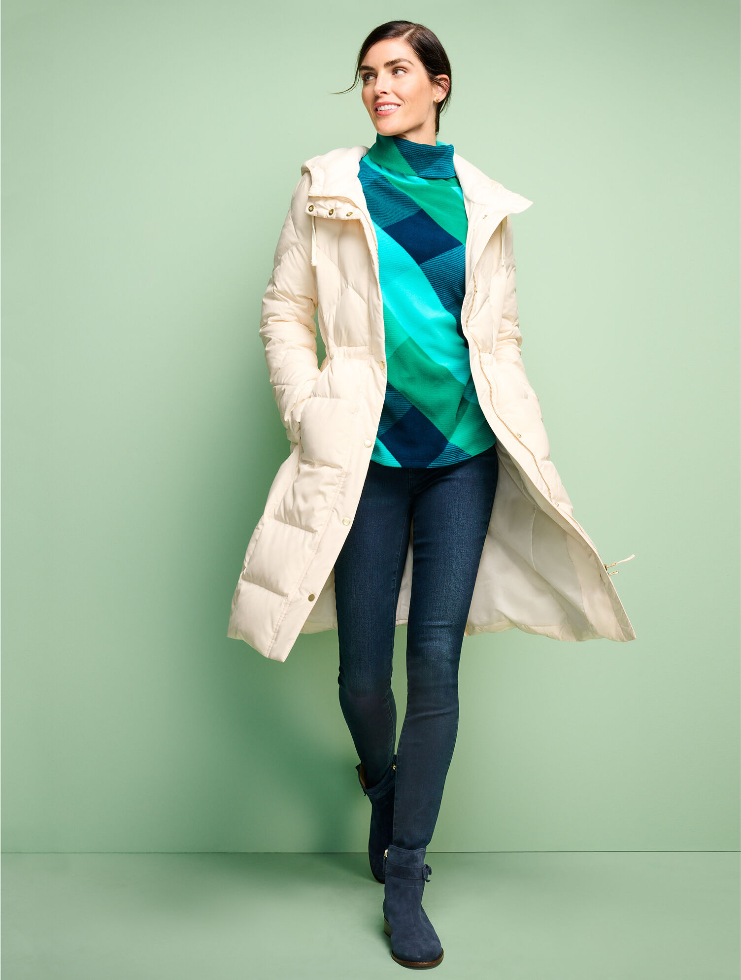 Microfleece Funnel Neck Top - Bias Box Plaid