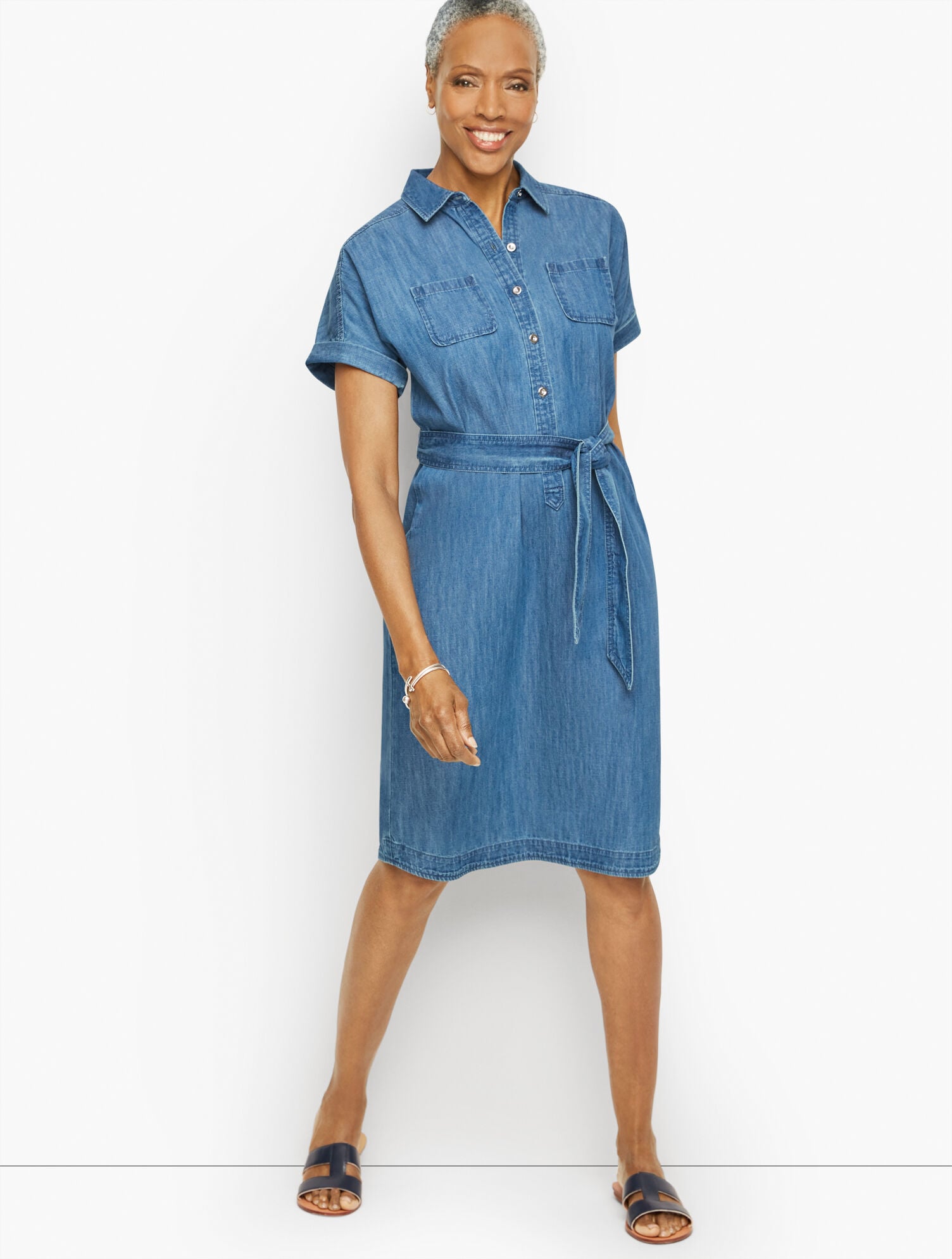 white christmas dresses Button Down Denim Shirt Dress main image 1