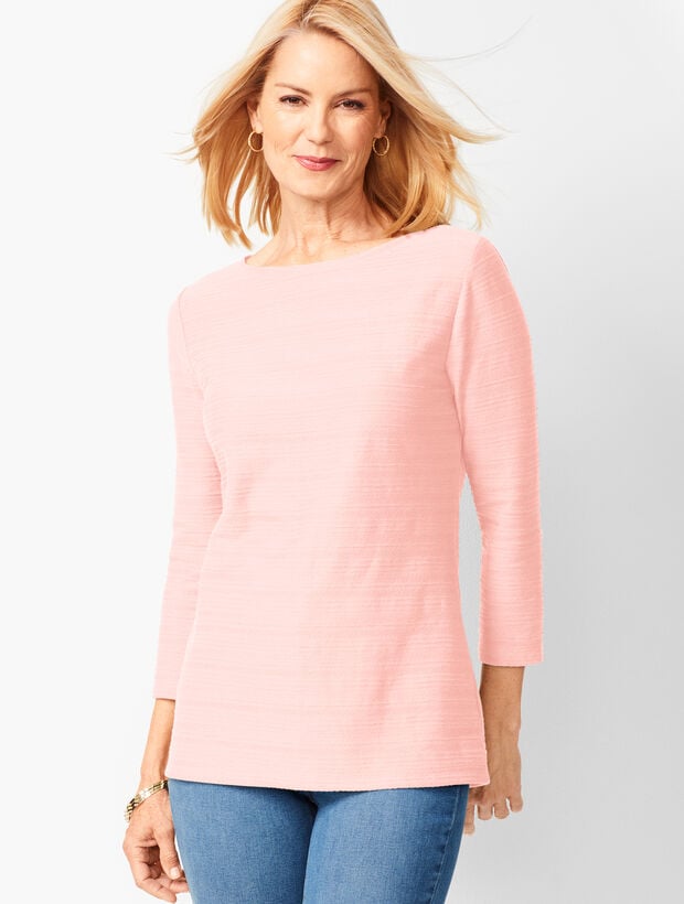 Cotton Bateau-Neck Top Braided Stripe Talbots