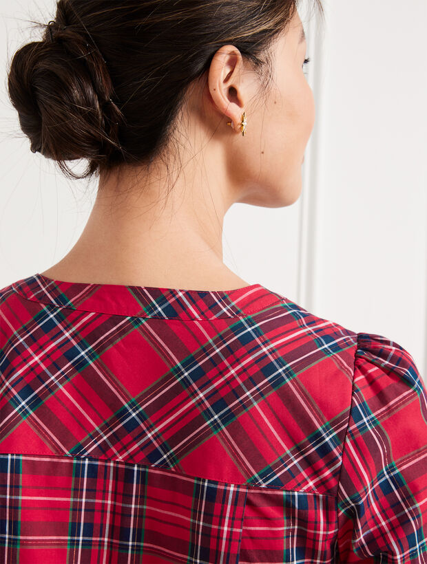 Button Front Top - Midnight Plaid