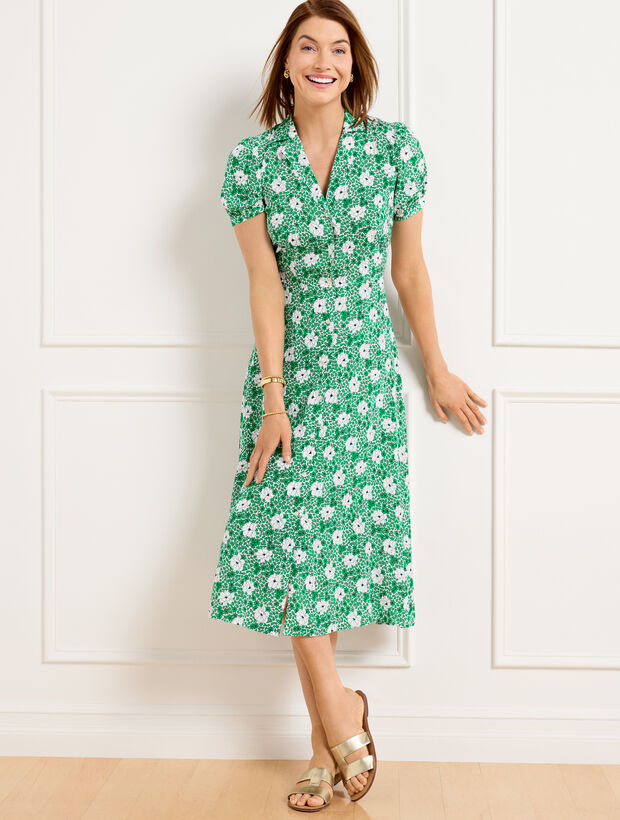 slim fit dress slacks Eviaso Midi Dress in Ditsy Mix Floral Green