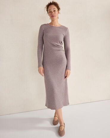 Wide Rib Knit Drapey Midi Dress