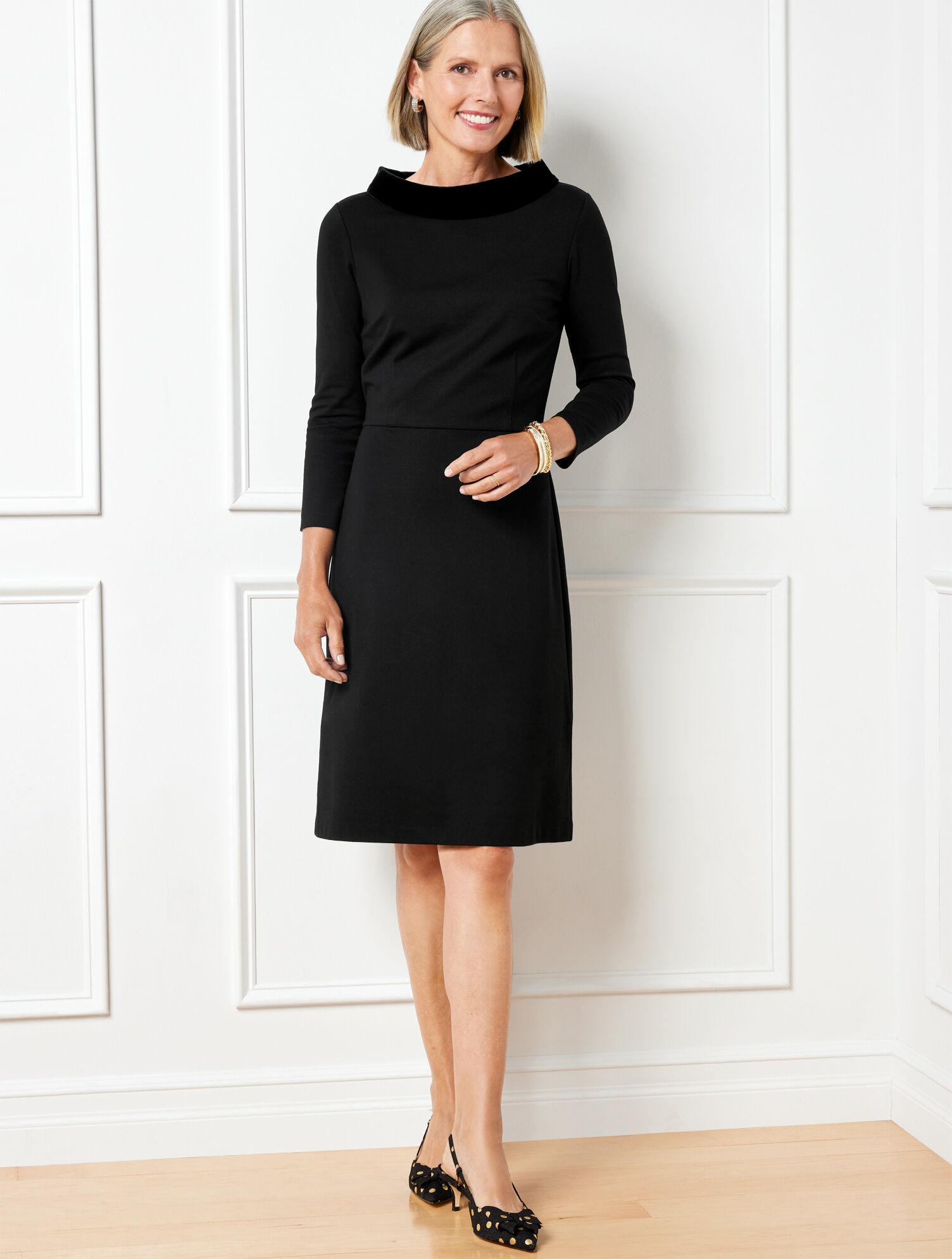 Velvet Trim Ponte Knit Dress