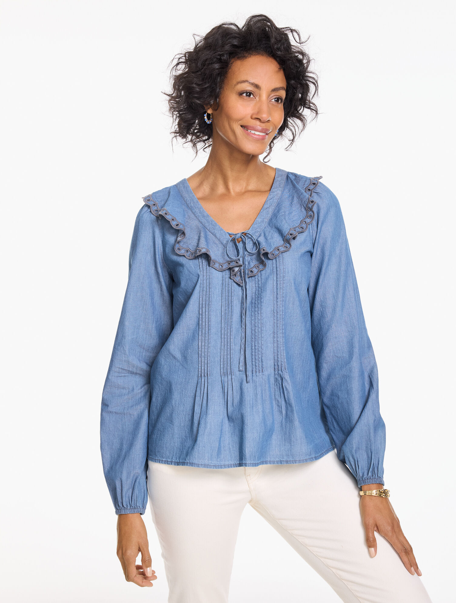 Chambray Pintuck Top