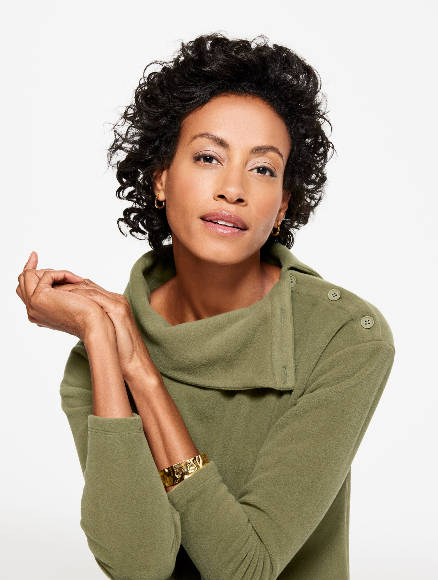 Microfleece Button Shoulder Pullover