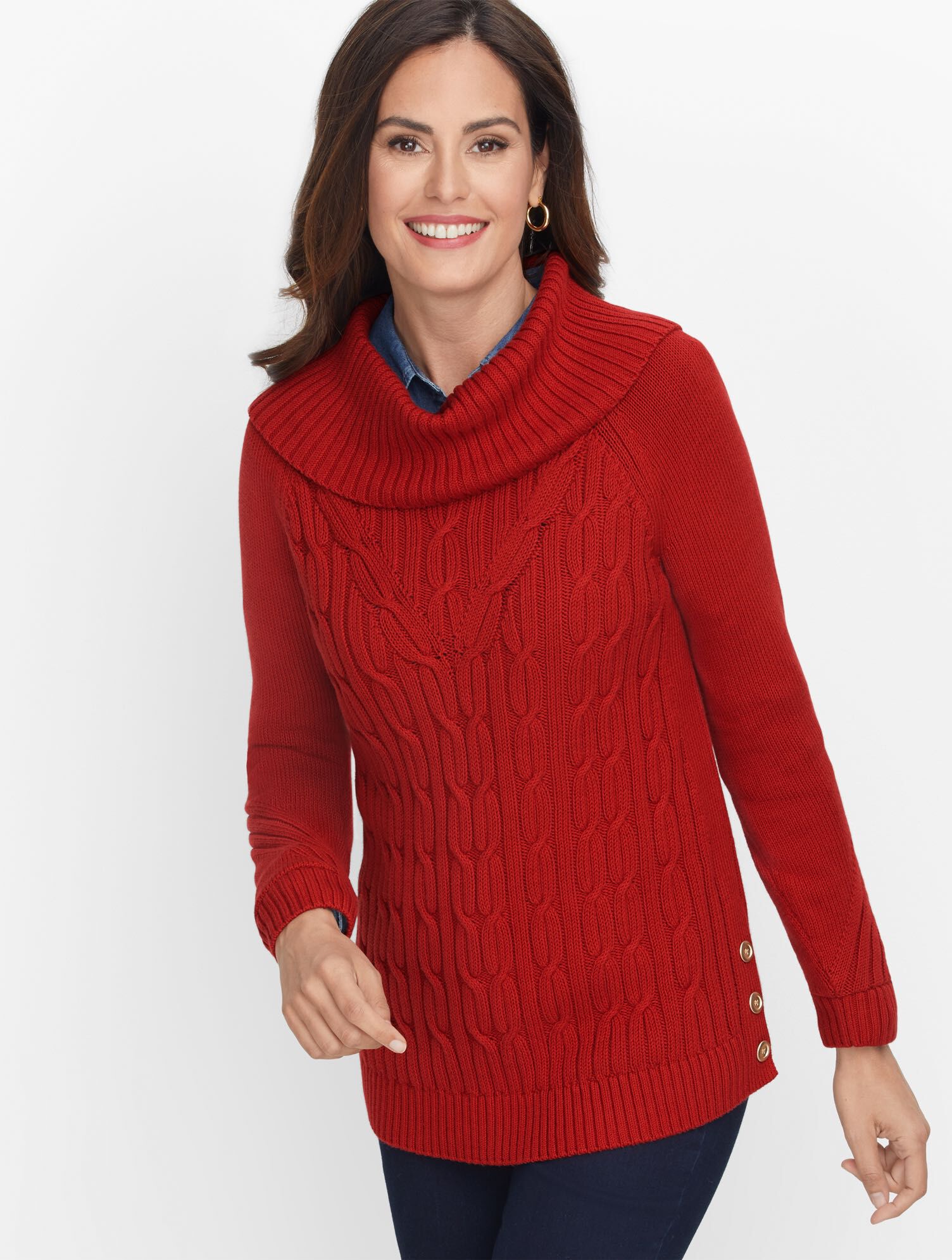 Cotton Cowlneck Sweater Solid Talbots