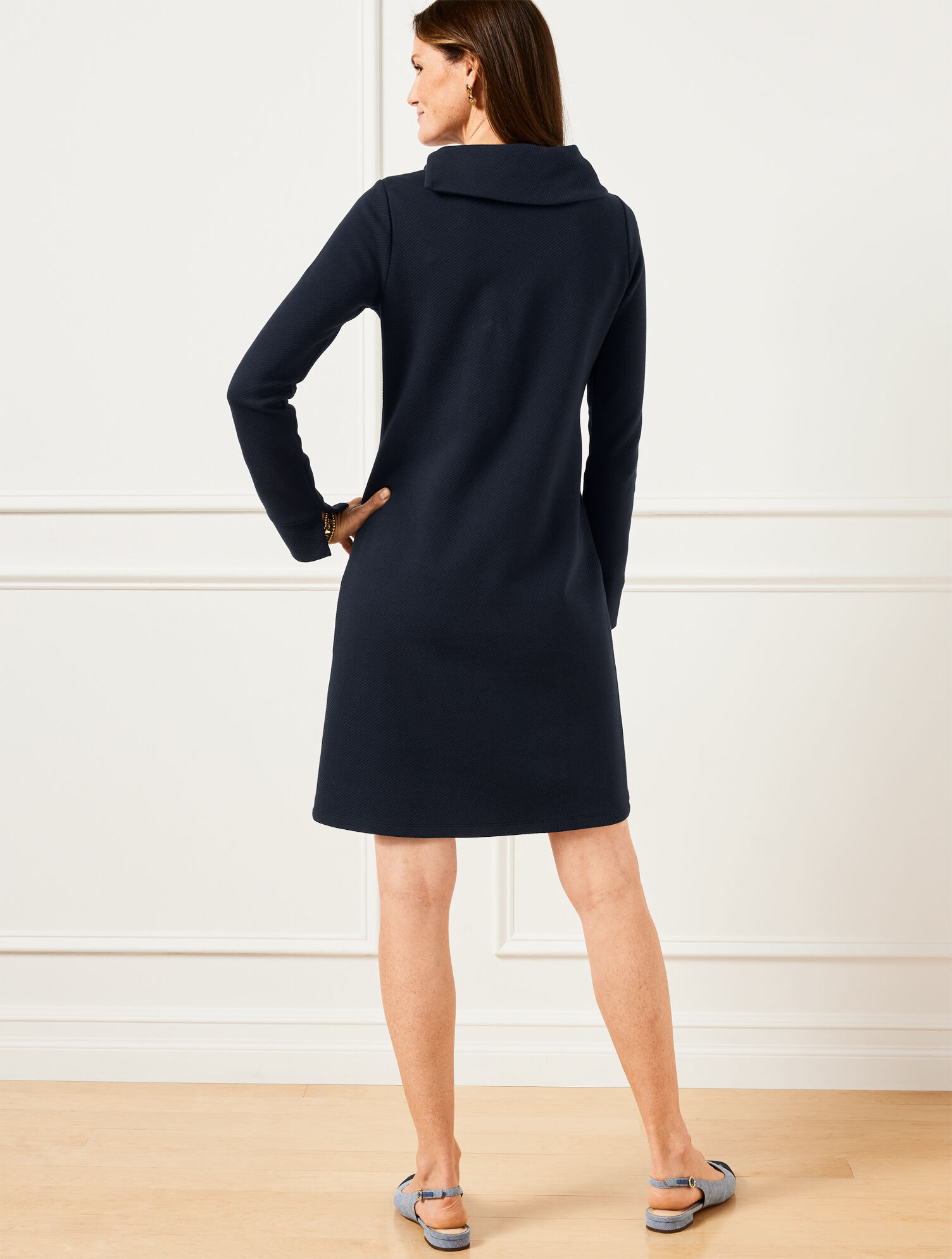 high neck knit shift dress Mango compact knit high neck mini shift dress in black