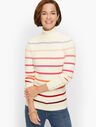 Button Cuff Stripe Turtleneck Sweater