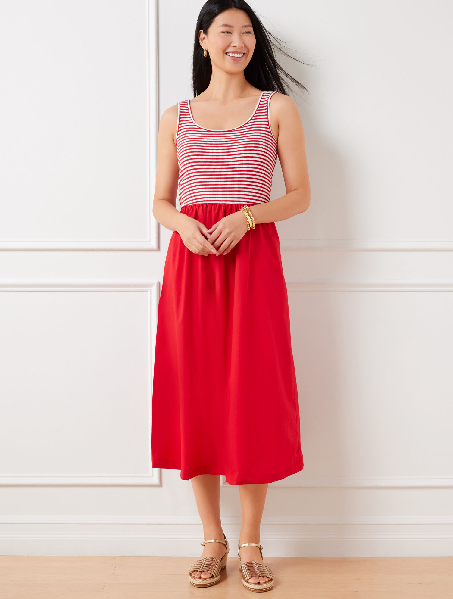 Mixed Media Poplin Midi Dress - Stripe | Talbots