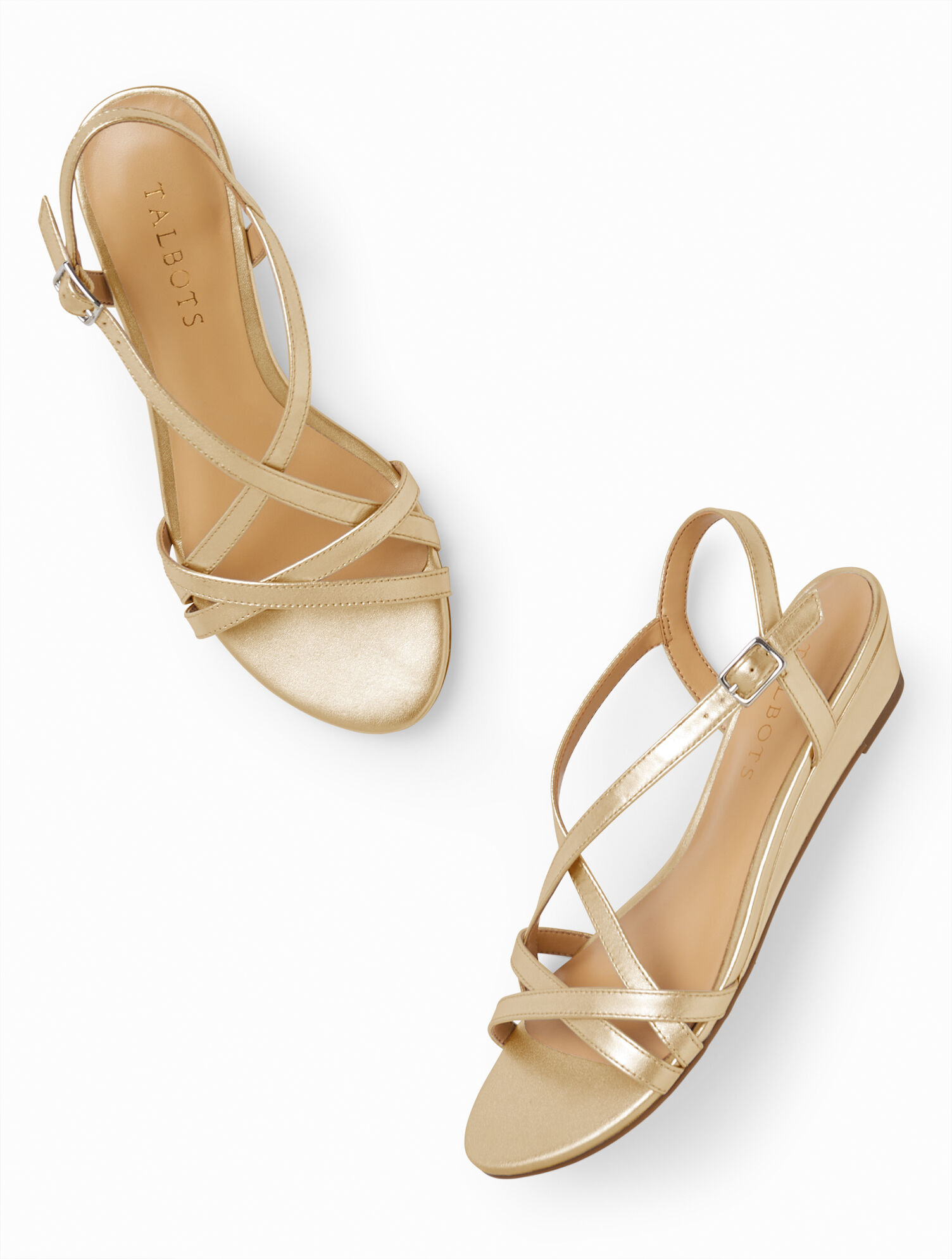 Capri Crossed Metallic Nappa Wedge Sandals