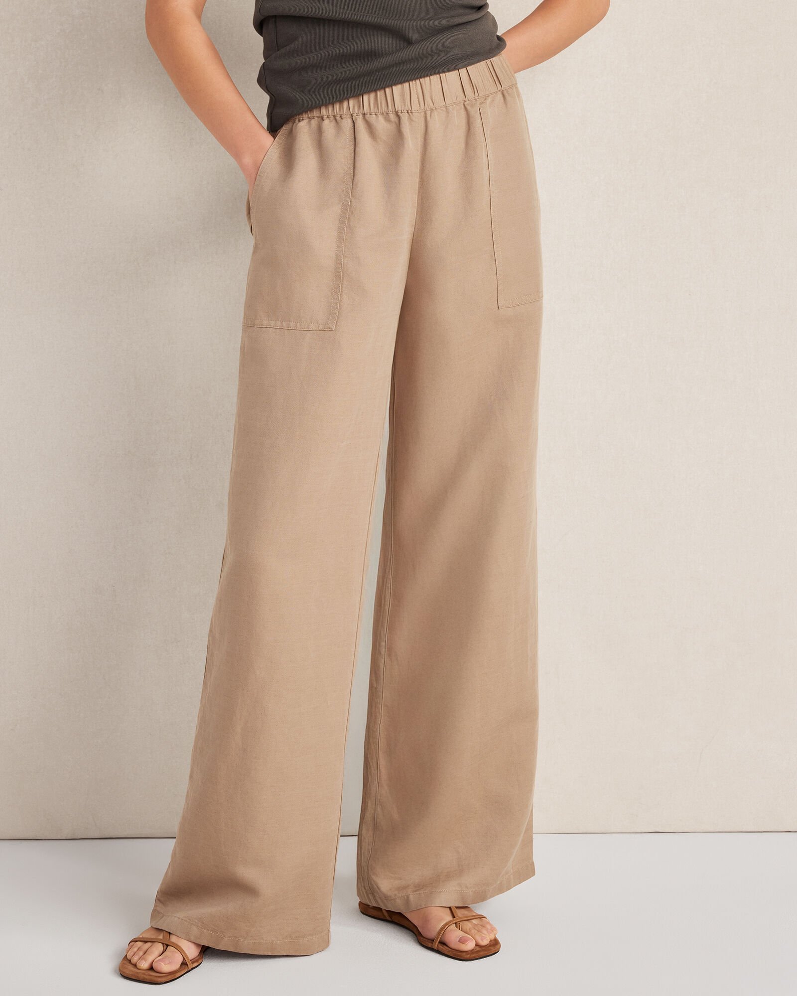 Linen Blend Dobby Wide Leg Pants