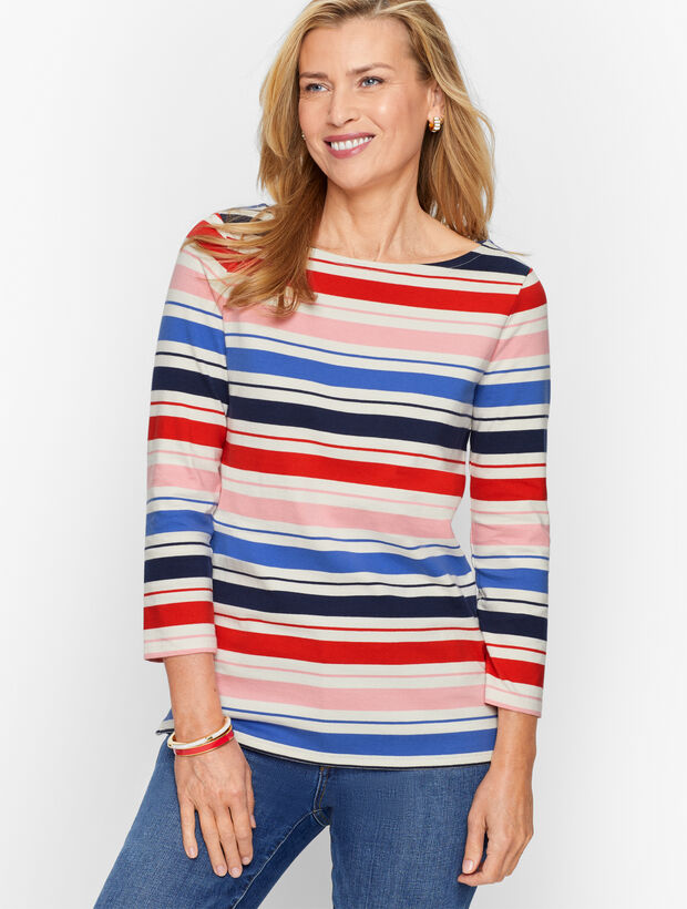 Authentic Talbots Bateau Neck Tee - Savanna Stripe