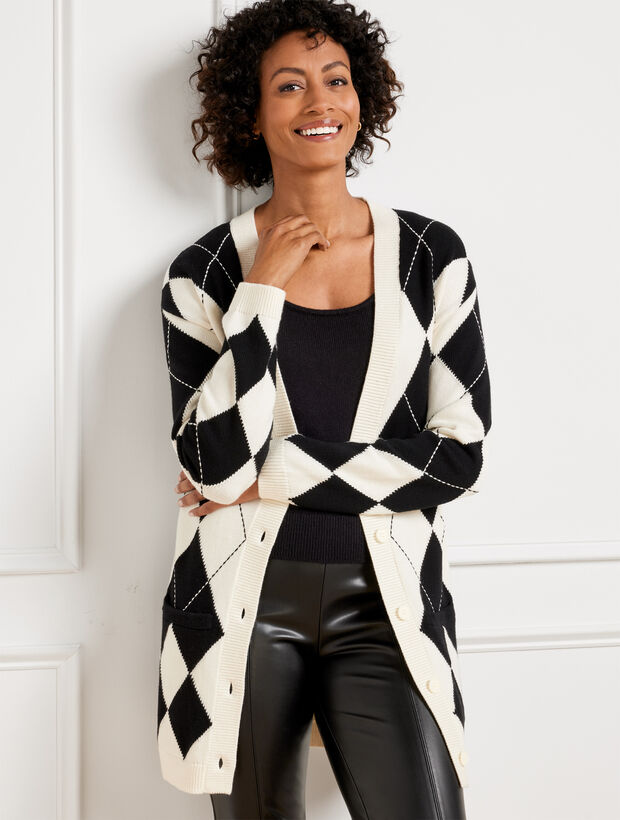 V-Neck Cardigan - Argyle