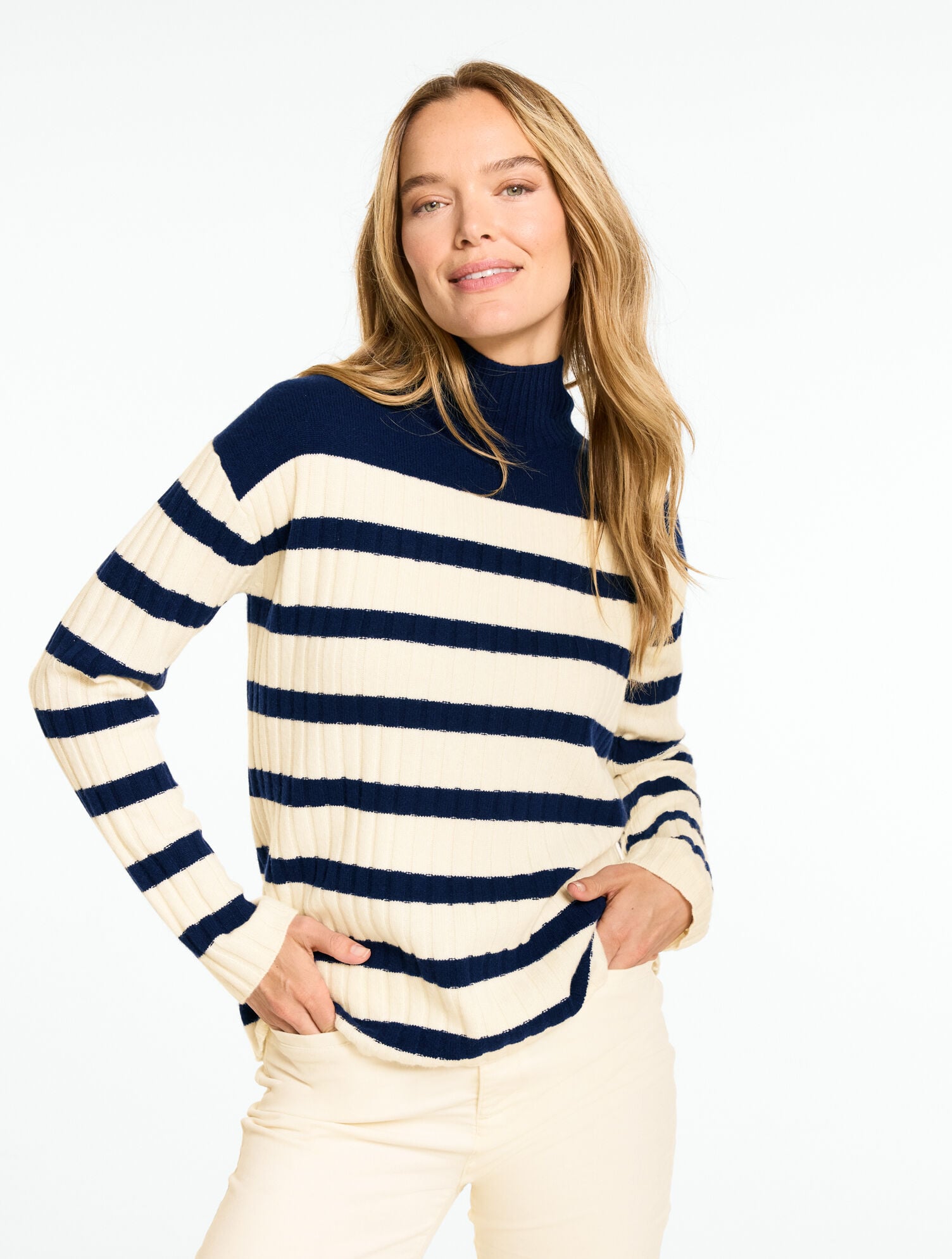 Stripe Cashmere Mockneck Sweater