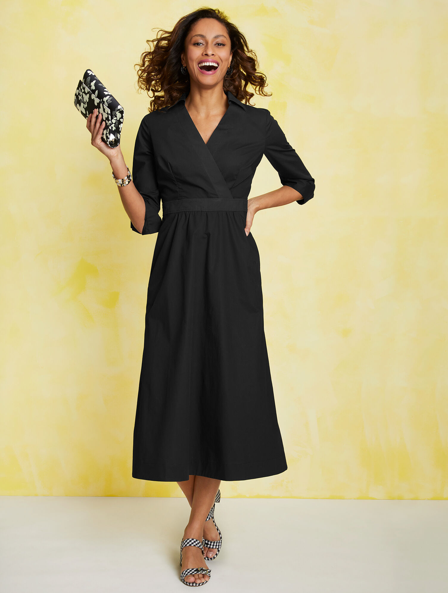 Poplin Faux Wrap Shirt Dress