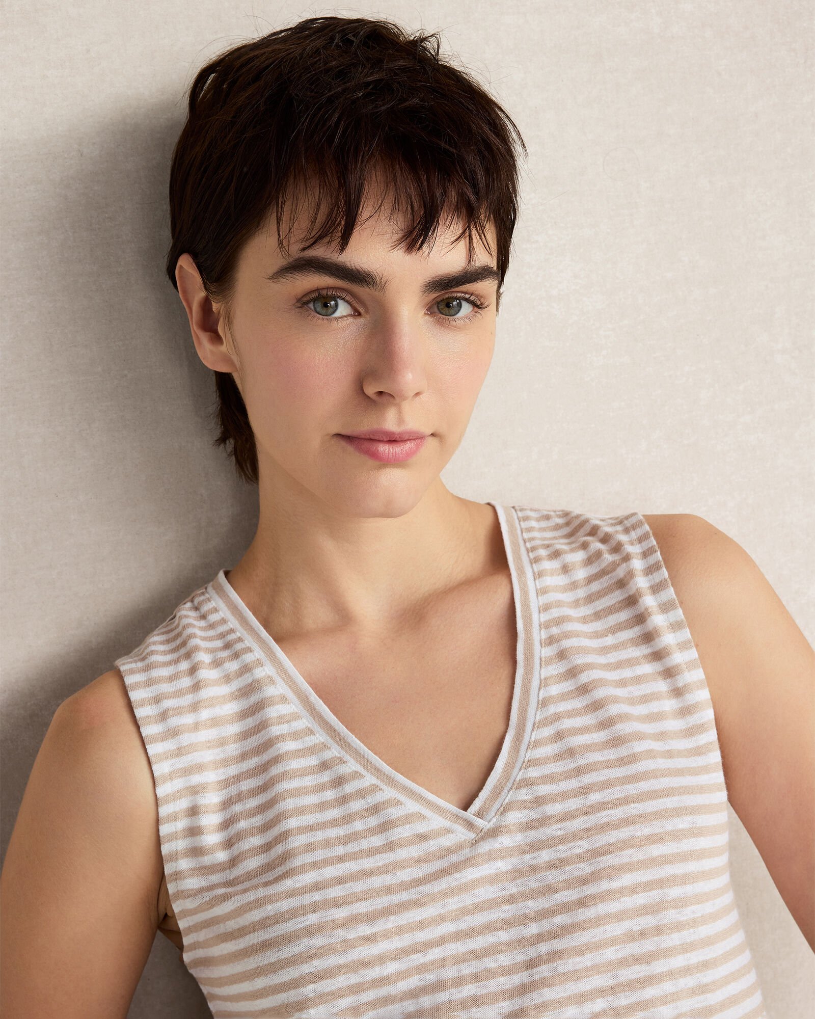 Linen Stripe V-Neck Top