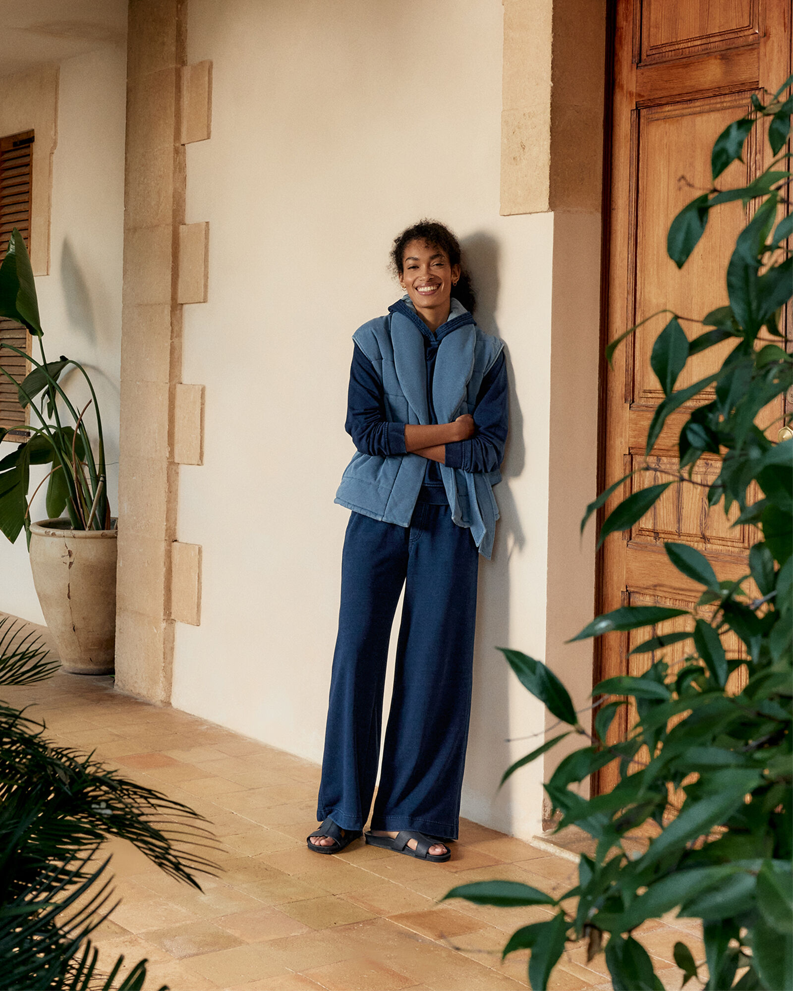 Indigo Cotton Terry Wide Leg Pants | Haven Well Within