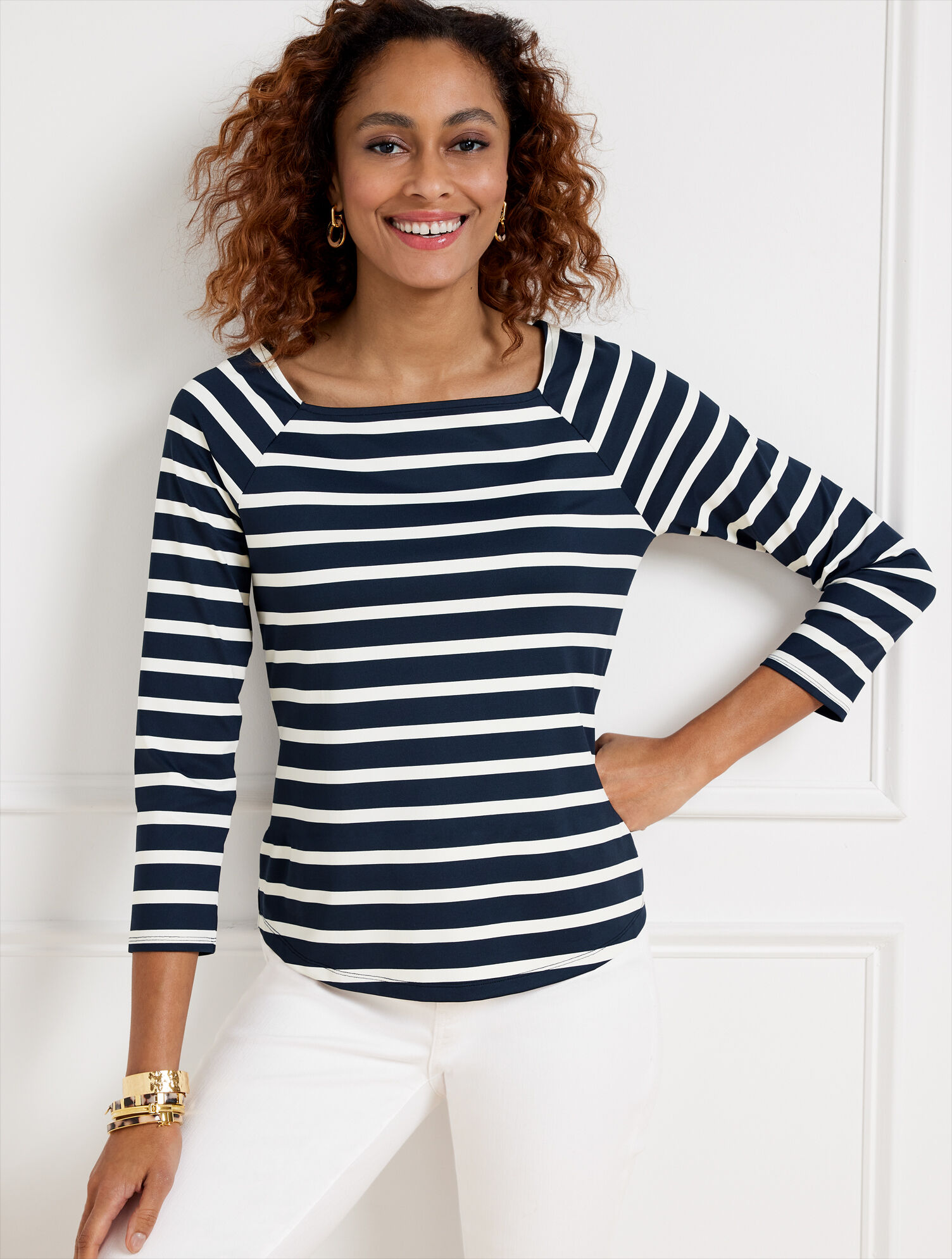 Talbots Effortless Jersey Stripe Square Neck Top Talbots