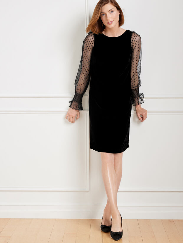 Tulle Dot Sleeve Effortless Velvet Dress