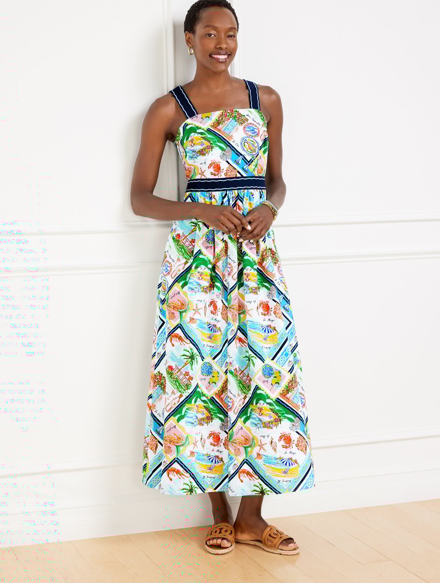 Modern Poplin Fit & Flare Dress - Summer Vista | Talbots