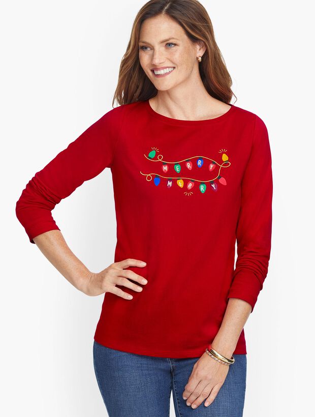 Embroidered Holiday lights Tee | Talbots