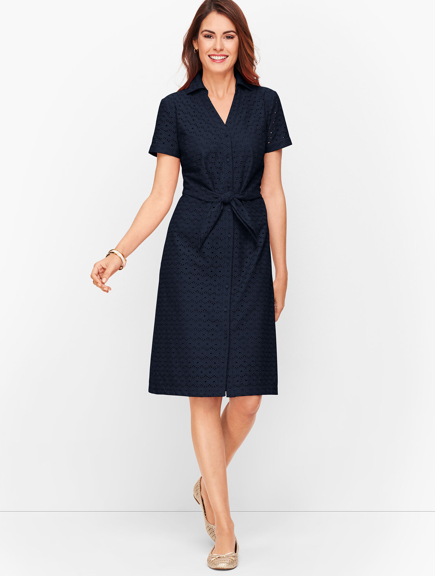 Eyelet Tie Front Shirtdress