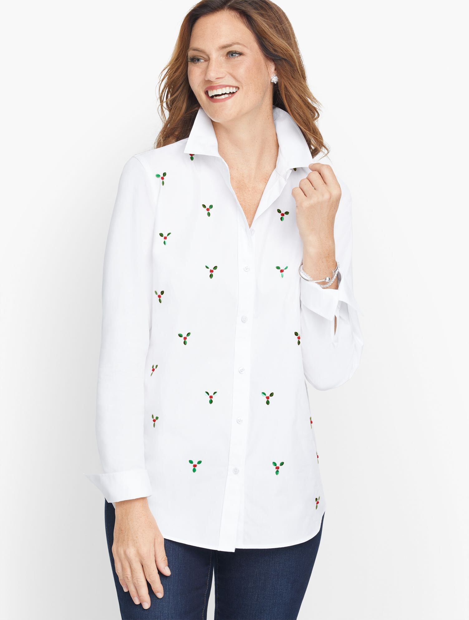 Embellished Button Front Shirt Talbots