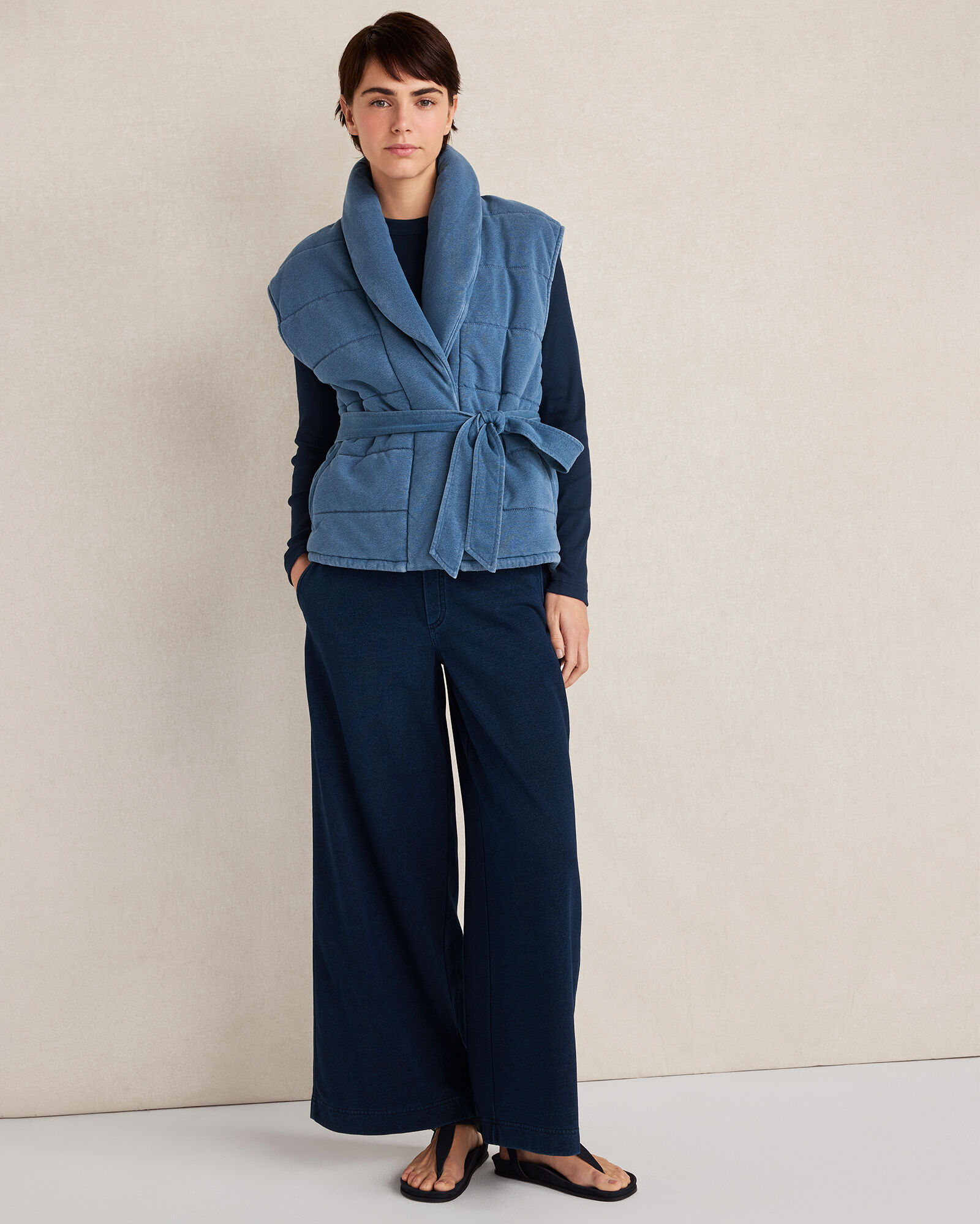 Indigo Cotton Terry Quilted Vest