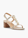 Mimi Flower-Embellished Block-Heel Sandals - Metallic