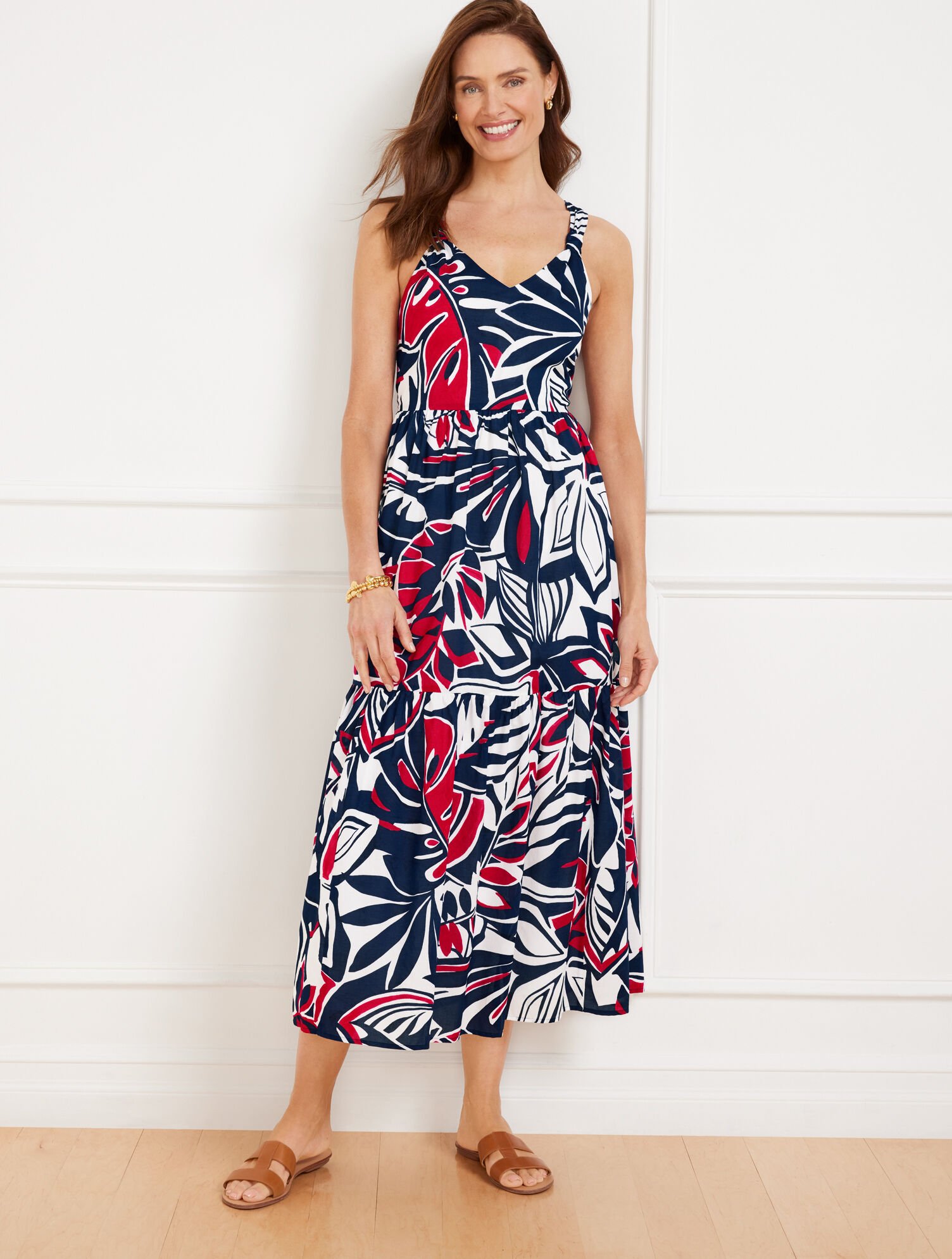 Tiered Fit &amp; Flare Midi Dress - Expressive Palms