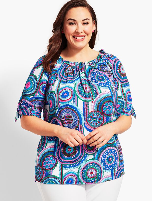 Plus Size Off-The-Shoulder Top-Berry Medallion