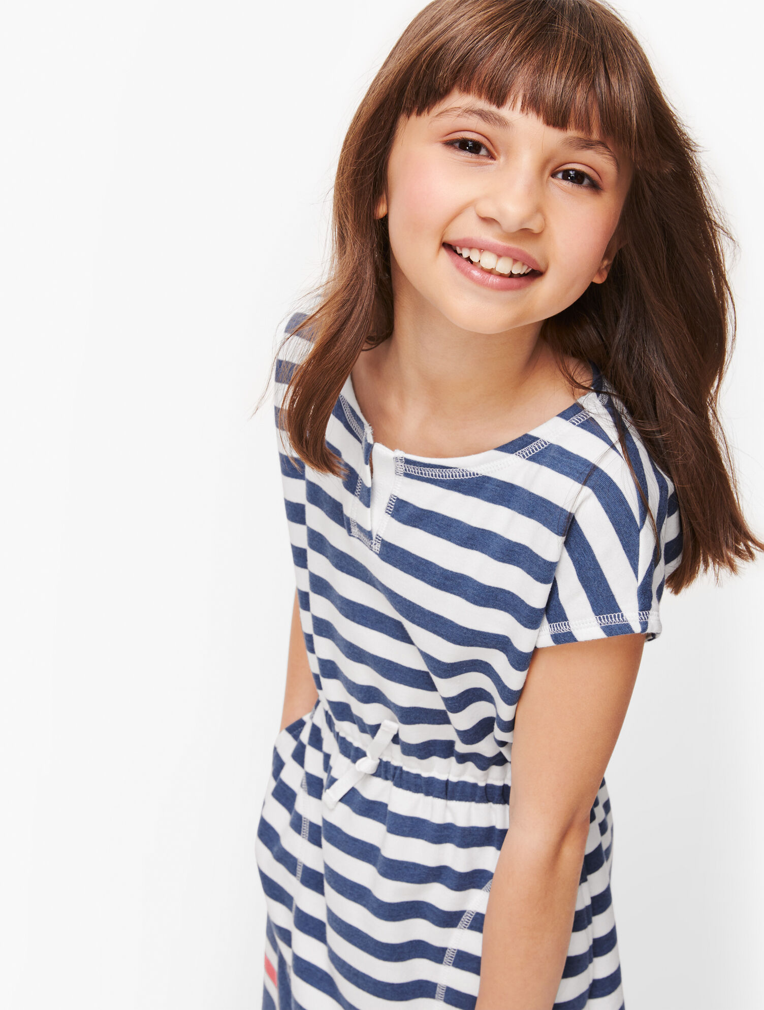 Girls Anchor Stripe Drawstring Waist Dress